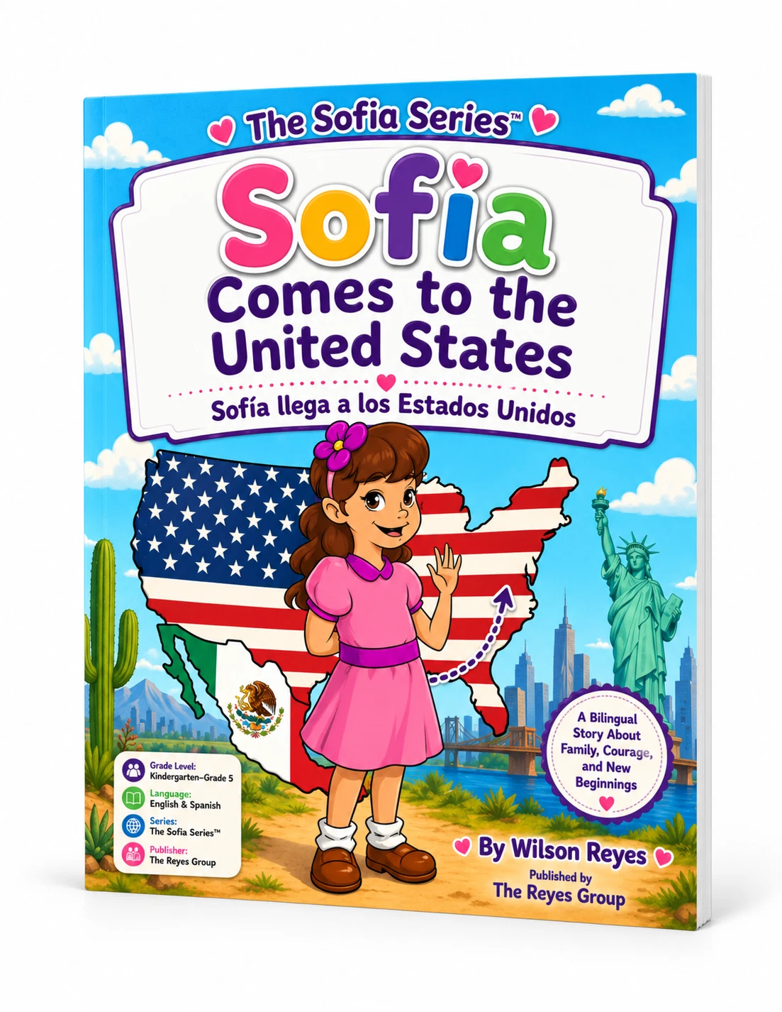 Sofia Comes to the United States, bilingual book mockup