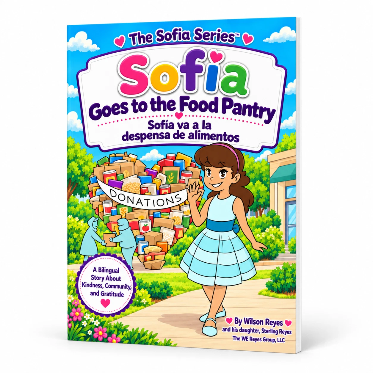 Sofia Goes to the Food Pantry, bilingual book mockup